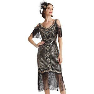 Womens Flapper Dress Vintage 1920s Beaded Sequins Fringe Party Costume